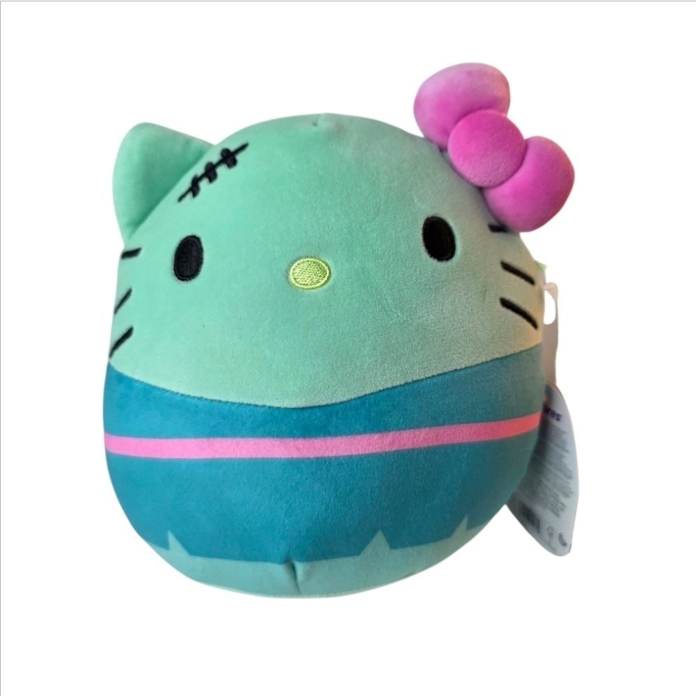 NWT Squishmallows 8" Hello Kitty Franken-Kitty Mint Green With Pink Bow And Tags